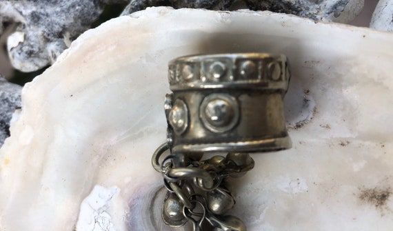 RING TIBETAN Silver Ruby Emerald Bell Vintage ban… - image 8