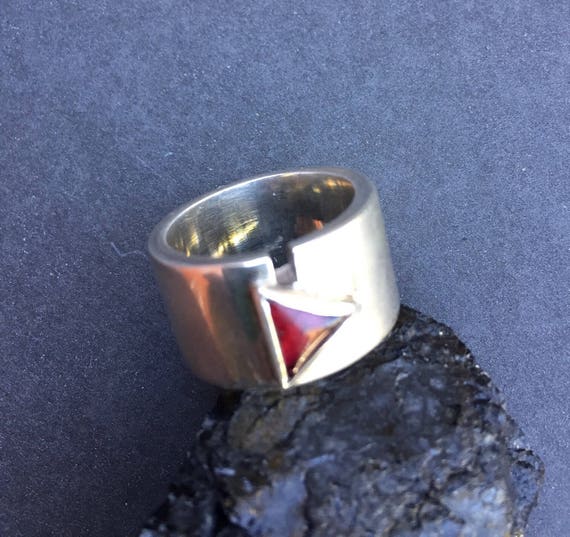 RING RUBY GEM Stone  Triangle Solid Sterling Silv… - image 3