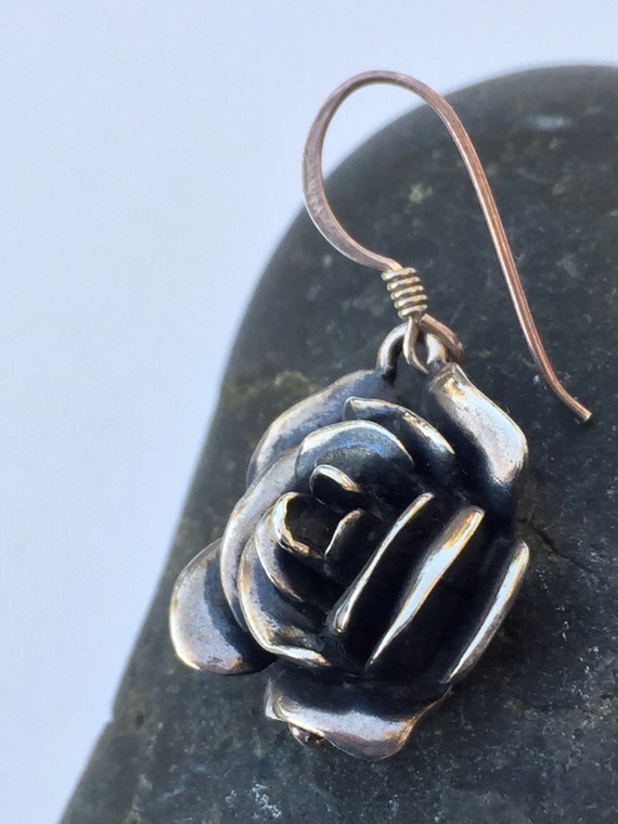 EARRINGS ROSE Flower Sterling Silver Drop - image 3