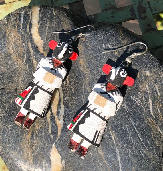 EARRINGS HOPI Kokopeili Katchina Doll Wild Cotton… - image 2