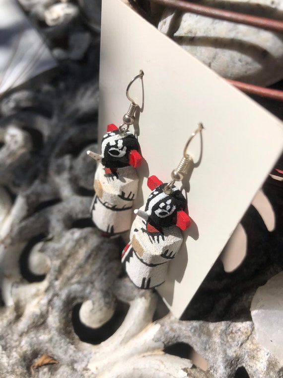 EARRINGS HOPI Kokopeili Katchina Doll Wild Cotton… - image 4