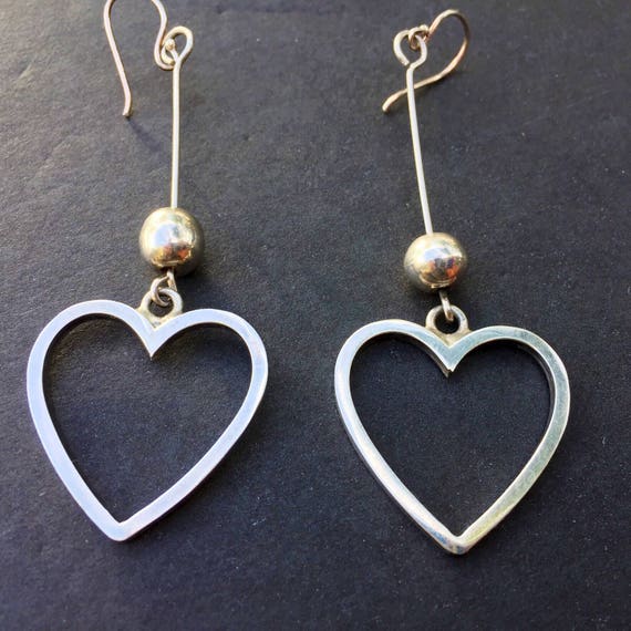 HEART EARRINGS Solid Sterling Silver Mexican vint… - image 2