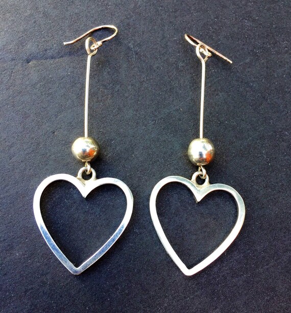 HEART EARRINGS Solid Sterling Silver Mexican vint… - image 3