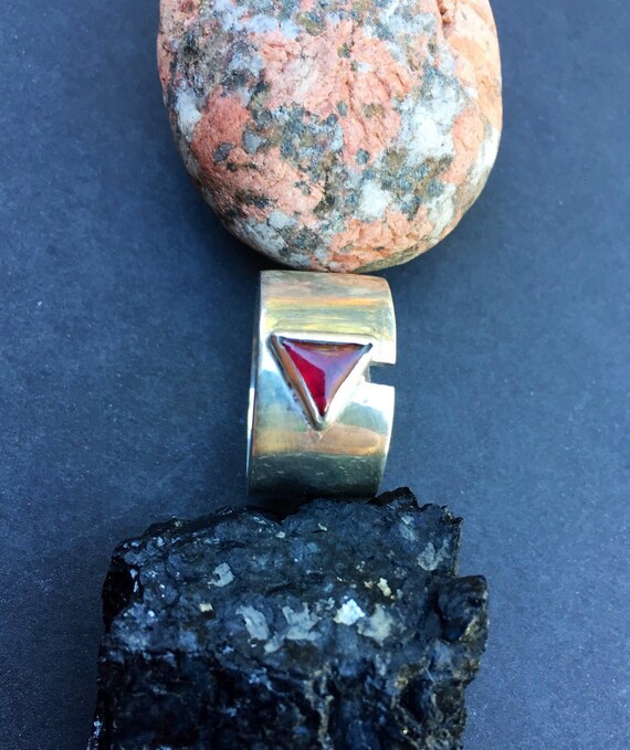 RING RUBY GEM Stone  Triangle Solid Sterling Silv… - image 1