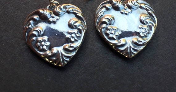 HEART EARRINGS Flowered Embossed Sterling Silver … - image 1