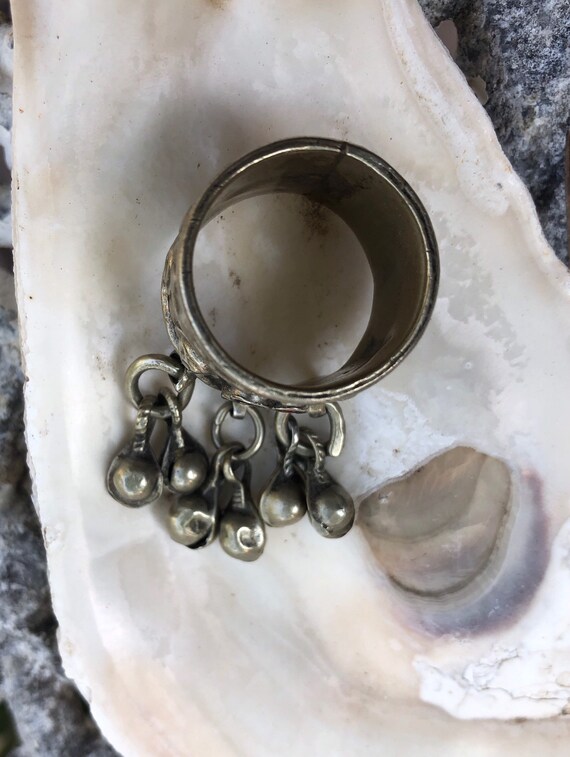 RING TIBETAN Silver Ruby Emerald Bell Vintage ban… - image 7