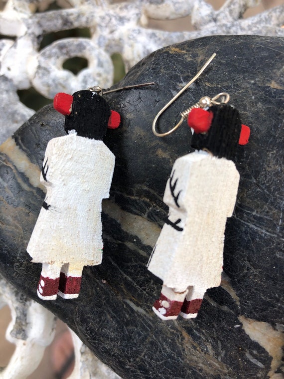 EARRINGS HOPI Kokopeili Katchina Doll Wild Cotton… - image 3