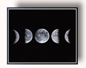 Moon Phases Print | Moon Print | Moon Phases Art | Luna Art Print | Black White Moon Phase Art Print | Moon Art | Astronomy | Full Moon Art