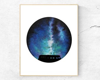 Lámina artística redonda, lámina artística de la Vía Láctea, arte estrellado, arte de estrellas galácticas, bajo las estrellas, arte espacial, arte del cielo nocturno, láminas de la naturaleza, astronomía