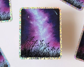 Pegatina de cielo estrellado con purpurina, pegatina de vinilo de cielo nocturno de Milkyway, pegatina de paisaje brillante, decoración para portátil, pegatina para botella de agua, celestial