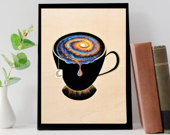 Space Tea, Galaxy Coffee, Art For Kitchen, Trippy Art, High Tea, Tea Cup Galaxy, Space Artwork, Surreal Artwork, Barista Artwork, Café Decor