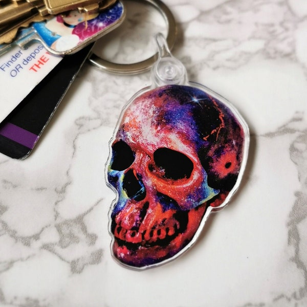 Red Skull Keychain, Acrylic Key Charm, Man's Keychain, Gift For Him, Skull Key Ring, Spooky Keychain, Punk Keychain, Colorful Skull Key Art