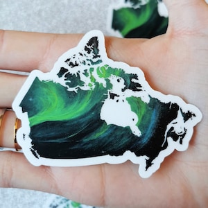 Pegatina de Canadá, mapa de pegatinas transparentes de Canadá, pegatina de vinilo recortada de Canadá, pegatina para portátil, arte de pegatinas canadiense, Sticker Slap, auroras boreales