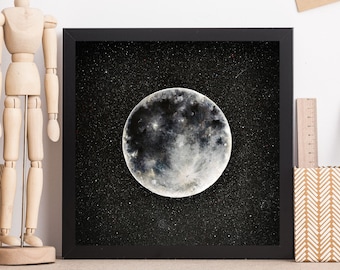 Moon Art Print, Full Moon Painting, Acrylic Painting, Black And White Print, Fine Art Print, Under The Stars, Space Decor, Astrology Print