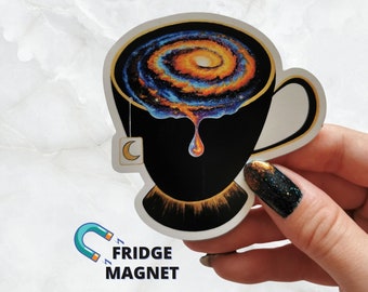 Space Tea Fridge Magnet, Vinyl Cut Magnet, Galaxy Coffee, Art For Kitchen, Trippy Art, High Tea, Tea Cup Galaxy, Fun Art Space Gift, Nebula