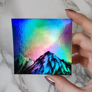 Holographic Mountains Sticker, Mountain Sticker, Shinny Vinyl Sticker, Laptop Sticker, Colorful Sticker Art, Gift Under 5, Planner Sticker