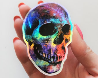 Holographic Skull Sticker, Holographic Halloween Vinyl Skull Sticker, Laptop Sticker, Vinyl Sticker, Waterbottle Sticker, Halloween Sticker