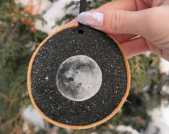Full Moon Ornament, Holiday Ornament, Celestial Decor, Handmade Ornament, Rustic Decor, Stocking Stuffer, Christmas Ornament, Space Art