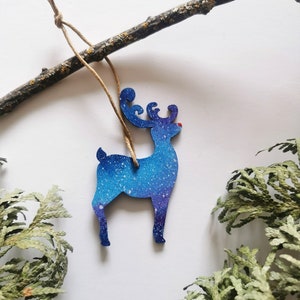 Reindeer Wood Ornament, Deer Holiday Ornament, Painted Deer Christmas Tree Decoration, Reindeer Red Nose, Holiday Hanging, Christmas Gift image 1
