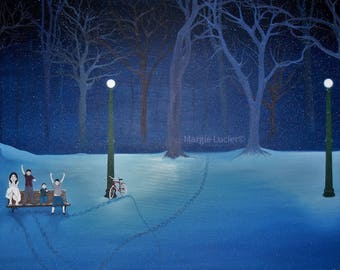 Winter Snowfall, Children Playing In Winter, Holiday Artwork, Christmas Art, Winter Painting, Painting Of Kids, Holiday Decor, Snow Painting