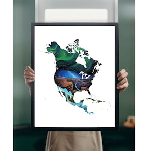 Impression d’art de l’Amérique du Nord, Carte de l’Amérique du Nord, Affiche de carte, Affiche du Canada, Carte des États-Unis, Carte du paysage, Impression de carte, Carte géologique de l’Amérique du Nord