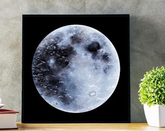 Vollmond Druck, Astronomie, Mond Wand Kunst, Mond Phasen, Himmlische Kunstwerk, Luna Kunstdruck, Schwarz Weiß Mond, Space Art, Original Gemälde