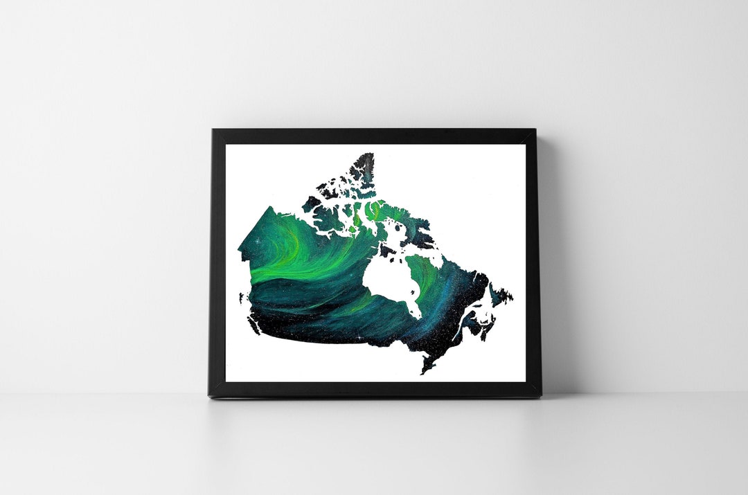 Canada Map Art Print Canadian Artwork Northern Lights Polar Etsy New