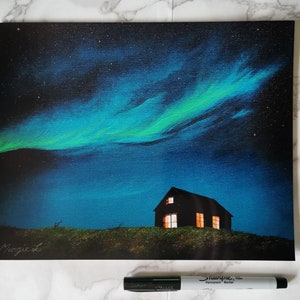 Northern Lights Painting Print, Aurora borealis Art, Landscape Scenery, Artwork Print, Aurora Art, Northern Lights Wall Art, Polar Lights, image 4