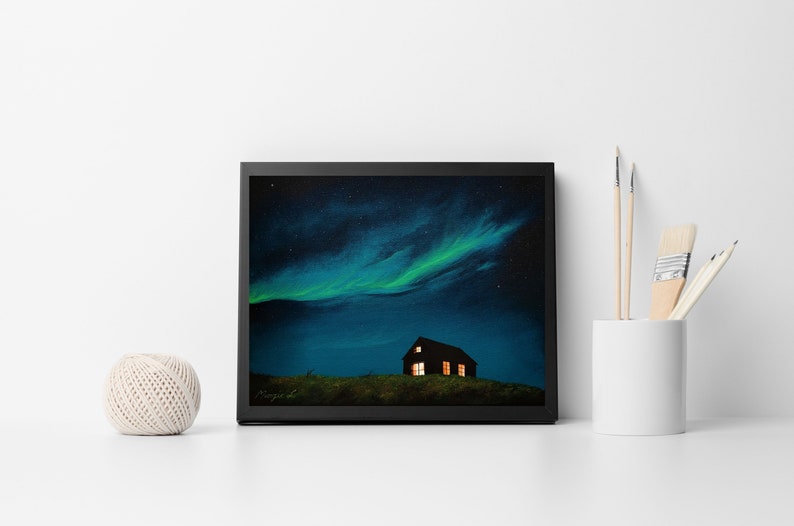 Northern Lights Painting Print, Aurora borealis Art, Landscape Scenery, Artwork Print, Aurora Art, Northern Lights Wall Art, Polar Lights, image 5