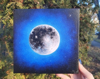 Moon Art Canvas Print, Full Moon Artwork, Moon Starlit Sky, Fine Art, Under The Stars, Space Decor, Astrology Print, Space Print, The Moon