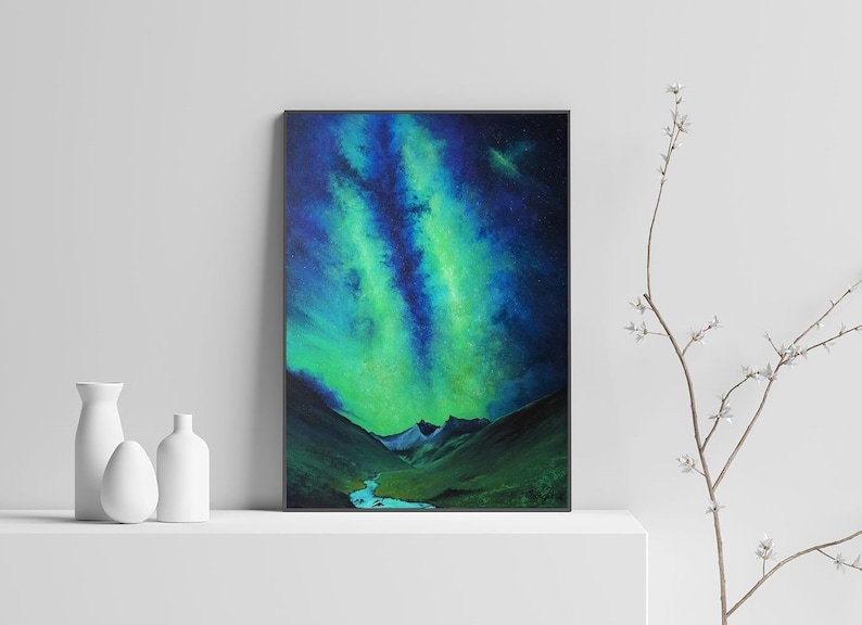 Northern Lights Art Print Aurora Borealis Landscape Etsy