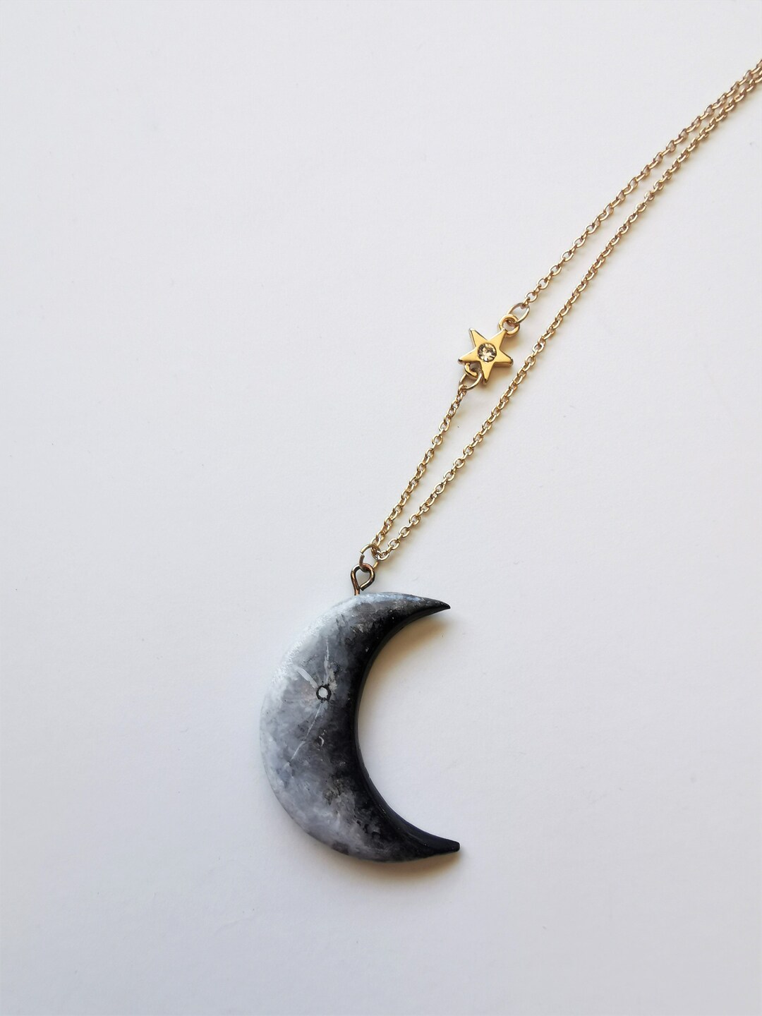 Crescent Moon Necklace Clay Moon Pendant Moon Stars Necklace Half Moon Clay Jewelry Handpainted Lunar Jewelry Celestial Necklace Etsy