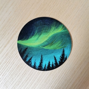 Nordlichter Aufkleber, Nacht Himmel Vinyl Runde Aufkleber, Aurora Borealis, Matt Aufkleber, Laptop-Aufkleber, Wasserflasche Aufkleber, Wald-Aufkleber