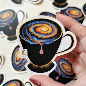 Galaxy Tea Sticker, Tea Cup Vinyl Clear Edged Sticker, Surreal Space Sticker, Tea Lovers Sticker, High Tea Sticker, Tea Cup Decal, Coffee image 2