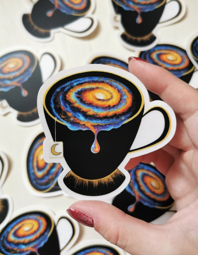 Galaxy Tea Sticker, Tea Cup Vinyl Clear Edged Sticker, Surreal Space Sticker, Tea Lovers Sticker, High Tea Sticker, Tea Cup Decal, Coffee image 2