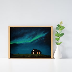 Northern Lights Painting Print, Aurora borealis Art, Landscape Scenery, Artwork Print, Aurora Art, Northern Lights Wall Art, Polar Lights, image 3