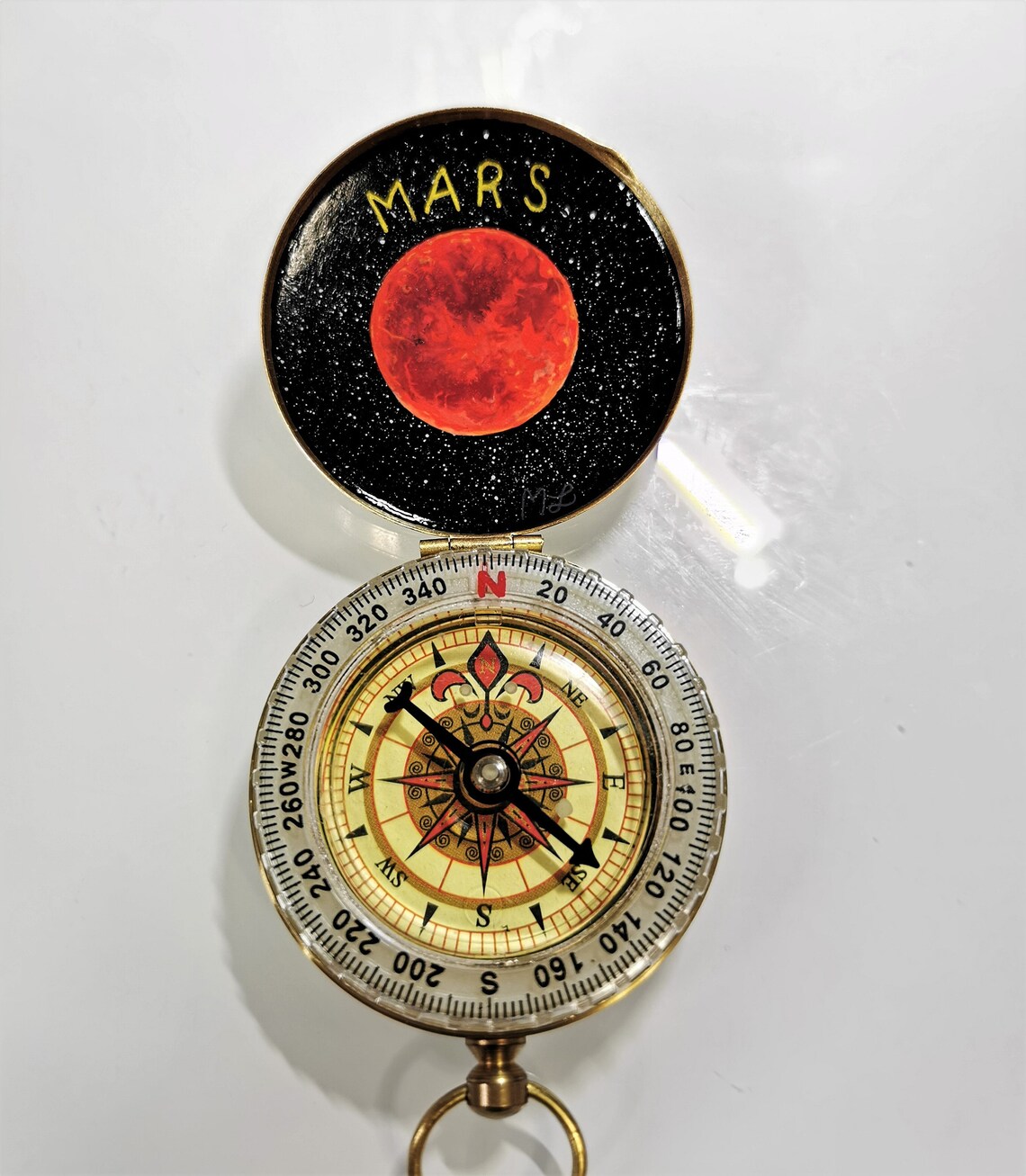 Handpainted Mars Pocket Compass Gold Compass Space Art Etsy