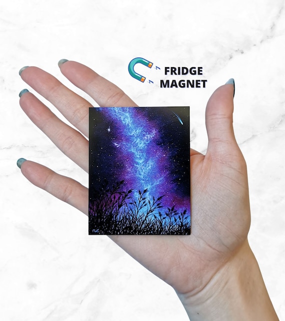 Hand-Painted Night Sky Magnet: Dreamy Landscape Acrylic Art