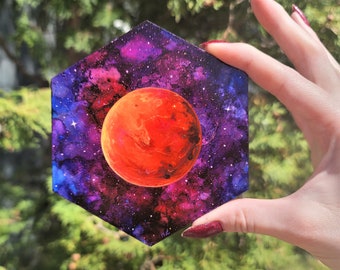 The Red Planet, Mars Painting On Hexagon Panel, Original Acrylic Painting, Space Artwork, Celestial Wall Art, Planetary Art, Solar System