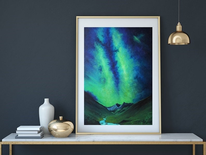 Northern Lights Art Print Aurora Borealis Landscape Etsy