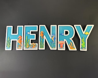 Personalized Ocean Name Letters – Hand Painted Wooden Nursery Wall Decor