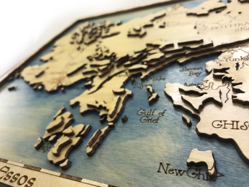 Game of Thrones Inspired Lasercut Wooden Topographic Map Essos image 3