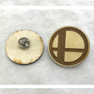 Laser engraved Smash Bros pin pushback pins wood etched retro image 3