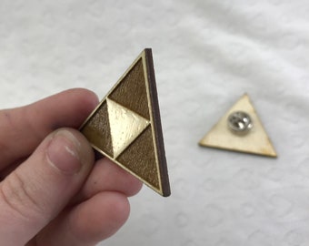Laser engraved Legend of Zelda Triforce pin pushback pin wood etched retro Hylian Hyrule