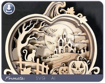 Digital - Halloween 3D Pumpkin and Haunted Manor Scene