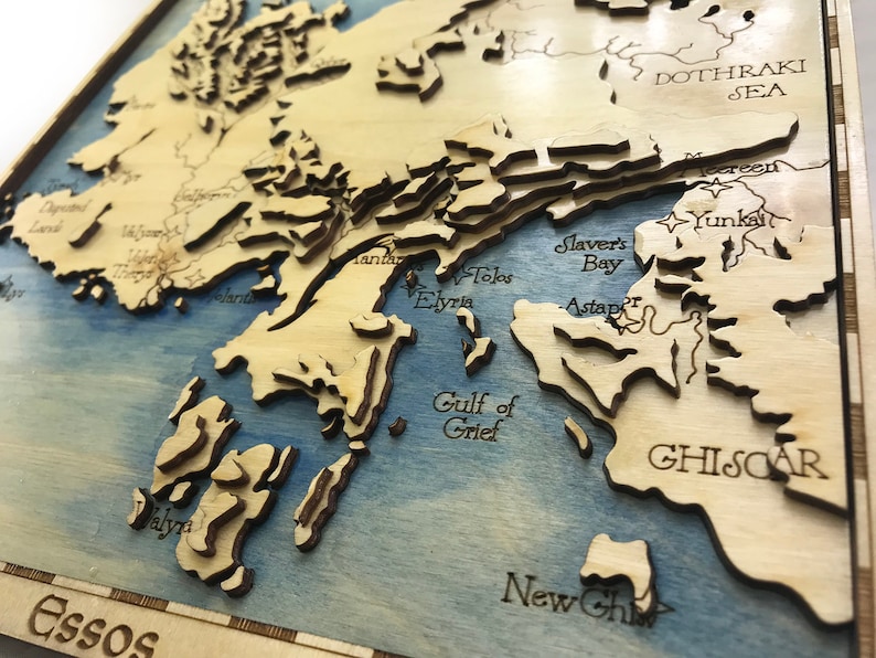Game of Thrones Inspired Lasercut Wooden Topographic Map Essos image 4
