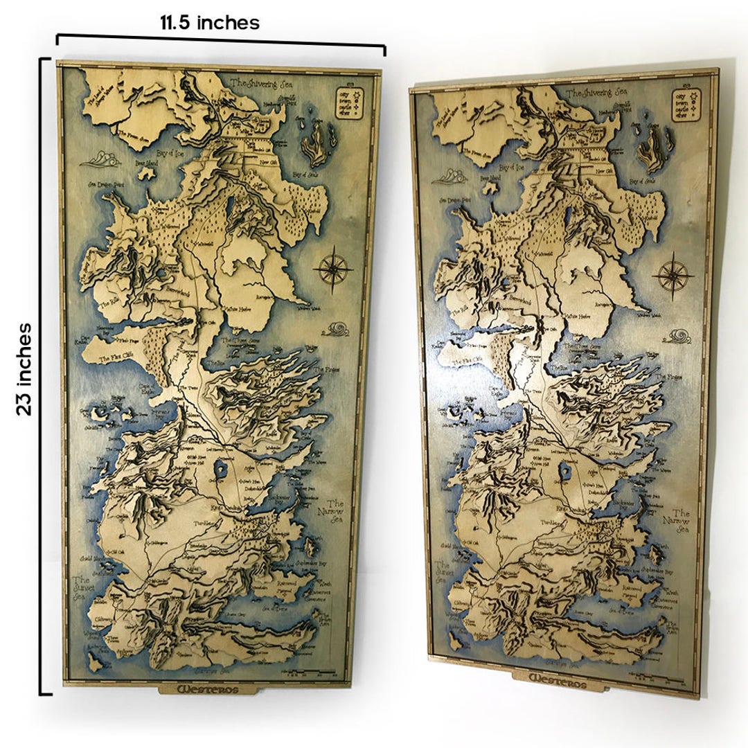 Game of Thrones Inspired Lasercut Wooden Topographic Map Westeros 