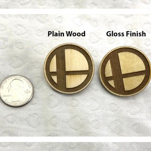 Laser engraved Smash Bros pin pushback pins wood etched retro image 2