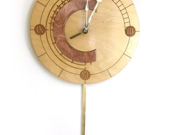 Wooden Chrono Trigger clock with swinging pendulum