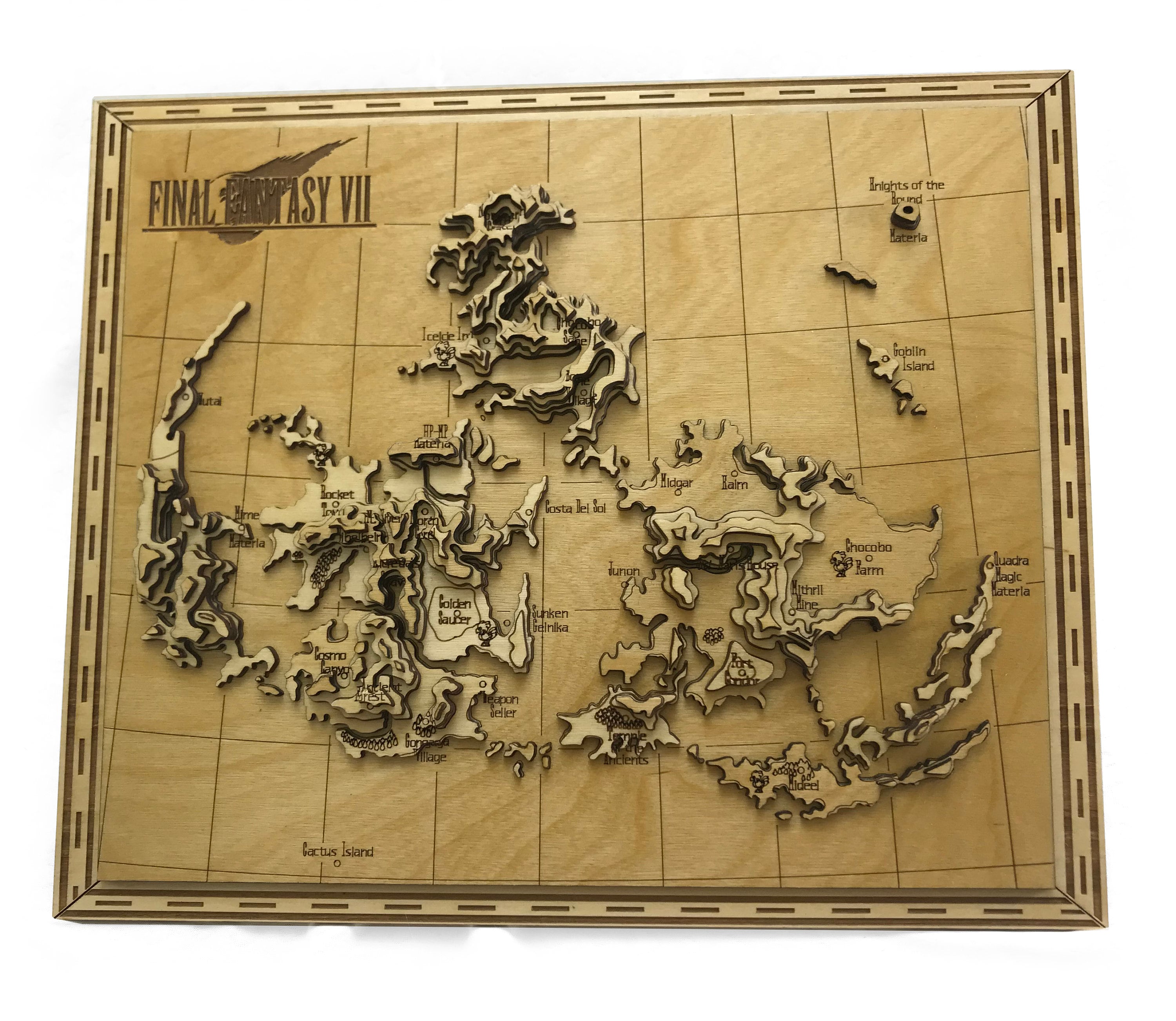 Topographic Map Laser Cut Final Fantasy Vii Laser Cut Topographic Map | Etsy Singapore